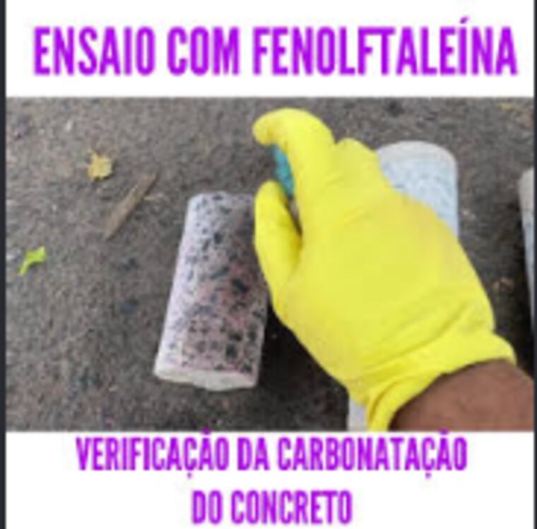 Ensaio de carbonatação do concreto com fenolftaleína